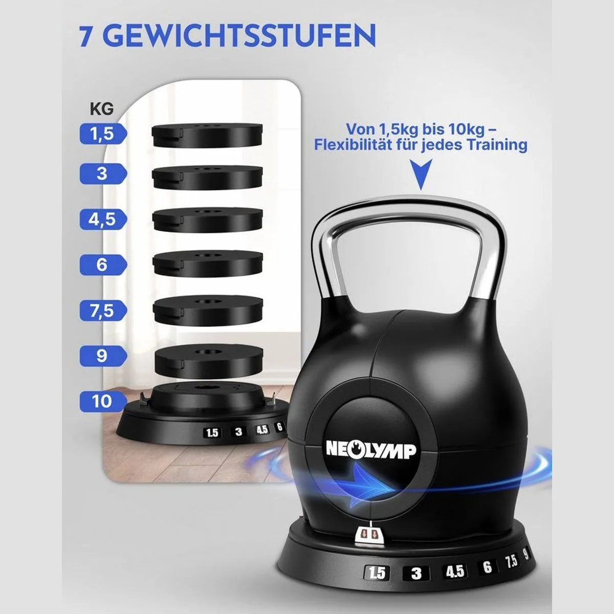 NEOLYMP Kettlebell Set 1,5-20 kg, 7-in-1 verstellbar, ergonomischer Handgriff 2