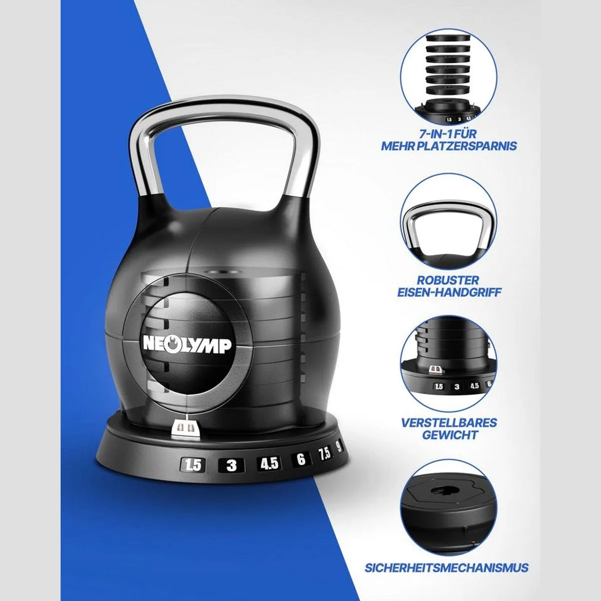 NEOLYMP Kettlebell Set 1,5-20 kg, 7-in-1 verstellbar, ergonomischer Handgriff 3