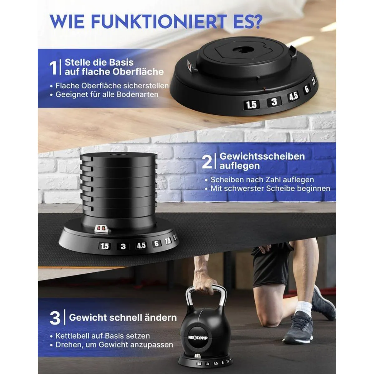 NEOLYMP Kettlebell Set 1,5-20 kg, 7-in-1 verstellbar, ergonomischer Handgriff 4