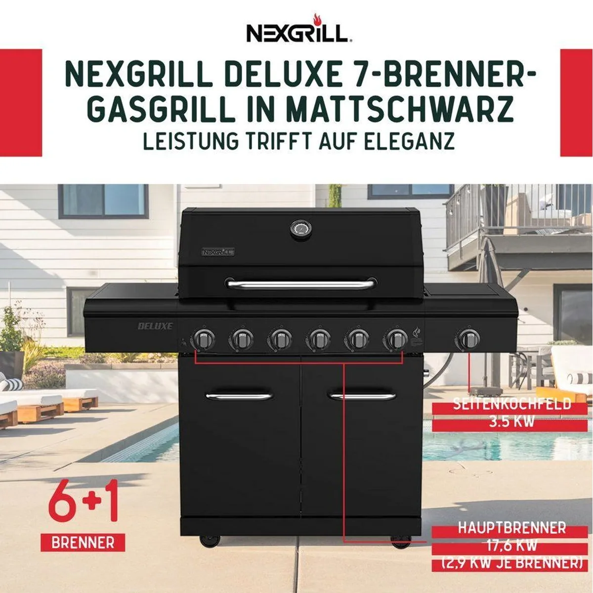 nexgrill Gasgrill 6B Deluxe, 6 Edelstahlbrenner, Seitenkochfeld, matt Schwarz 2