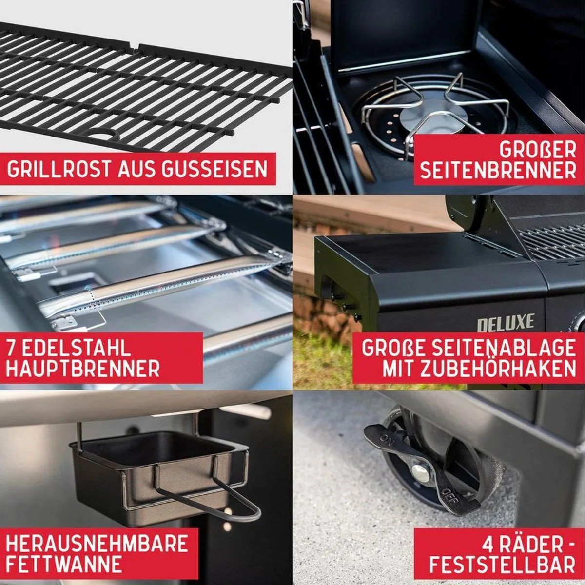 nexgrill Gasgrill 6B Deluxe, 6 Edelstahlbrenner, Seitenkochfeld, matt Schwarz 4