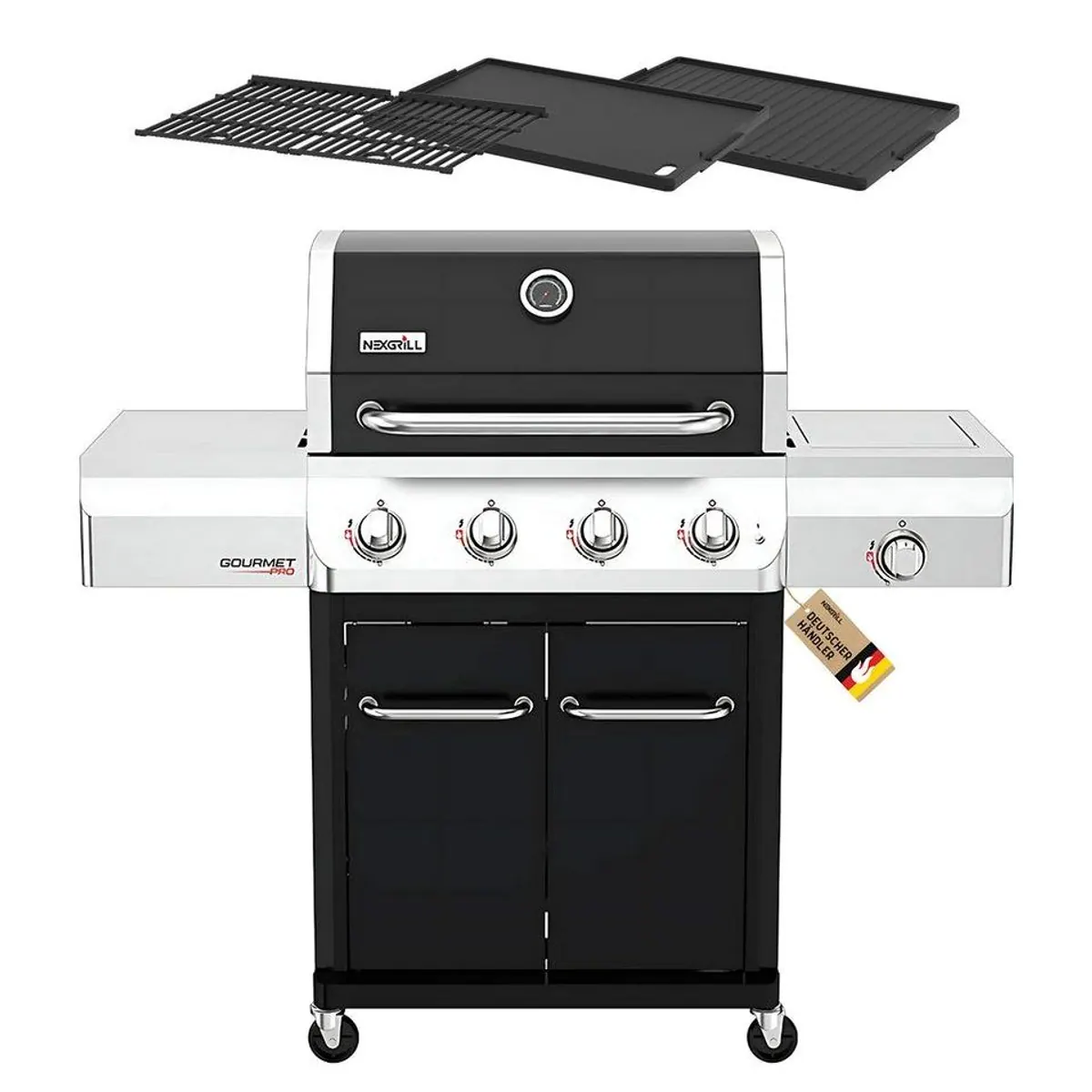 nexgrill Gourmet Pro 4-Brenner Gasgrill, 16,5 kW, Gusseisenroste, integriertes Thermometer