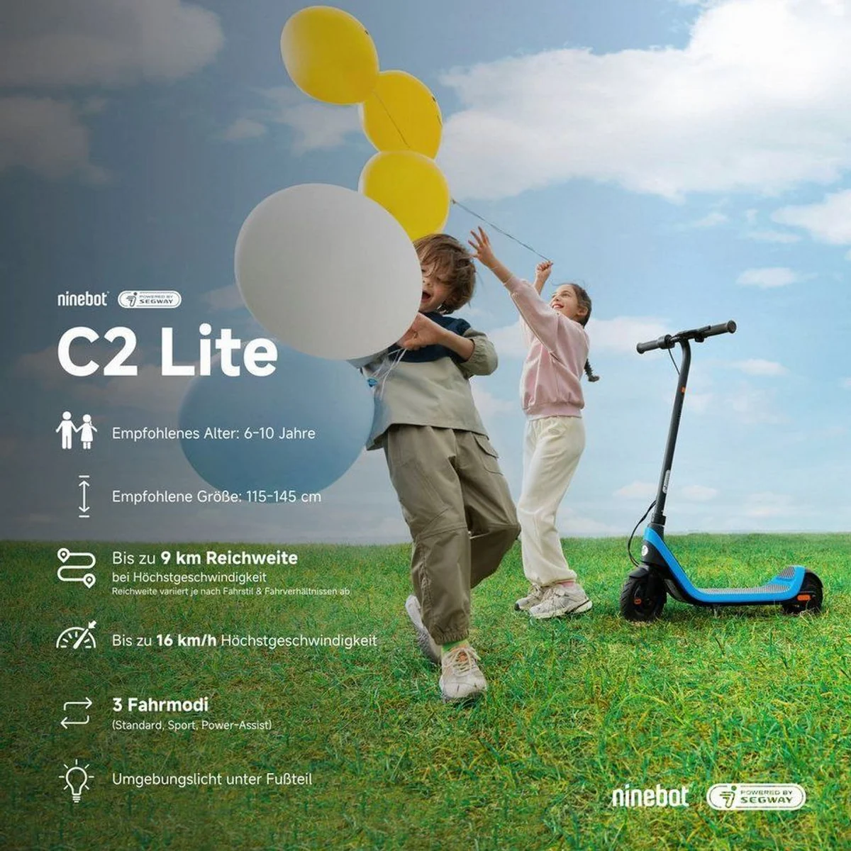 Ninebot eKickScooter C2 Lite, 16 km/h, bis zu 14 km Reichweite, perfekt für Kinder 2