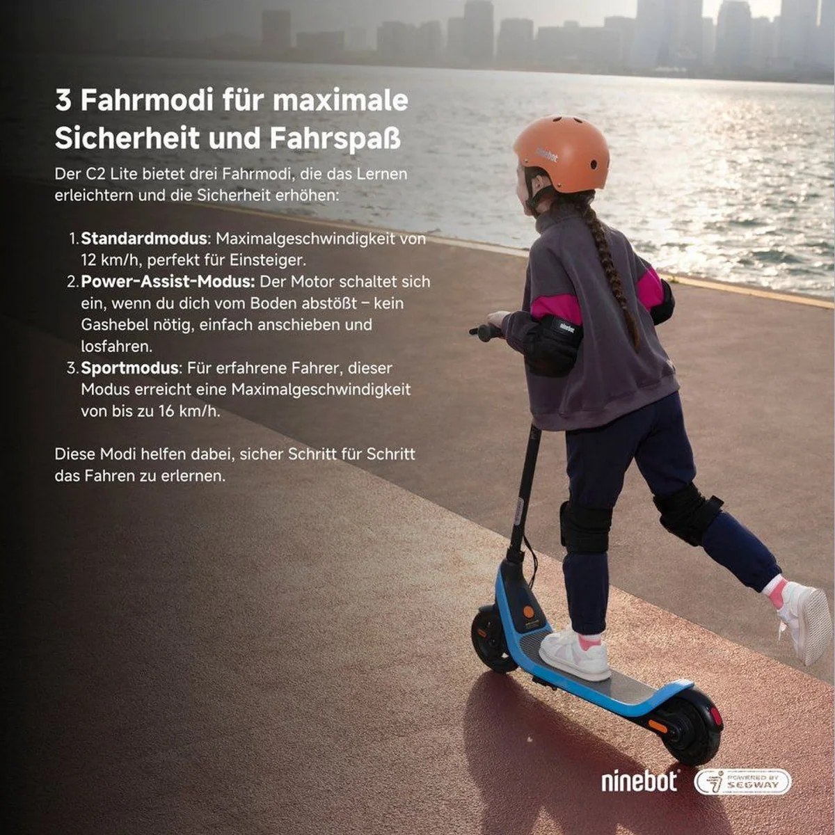 Ninebot eKickScooter C2 Lite, 16 km/h, bis zu 14 km Reichweite, perfekt für Kinder 3