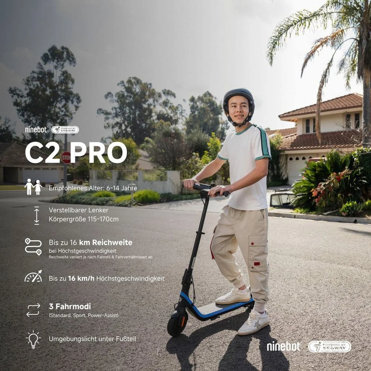 Ninebot C2 Pro E KickScooter, 16 km/h, bis zu 20 km Reichweite, ideal für Kinder 2