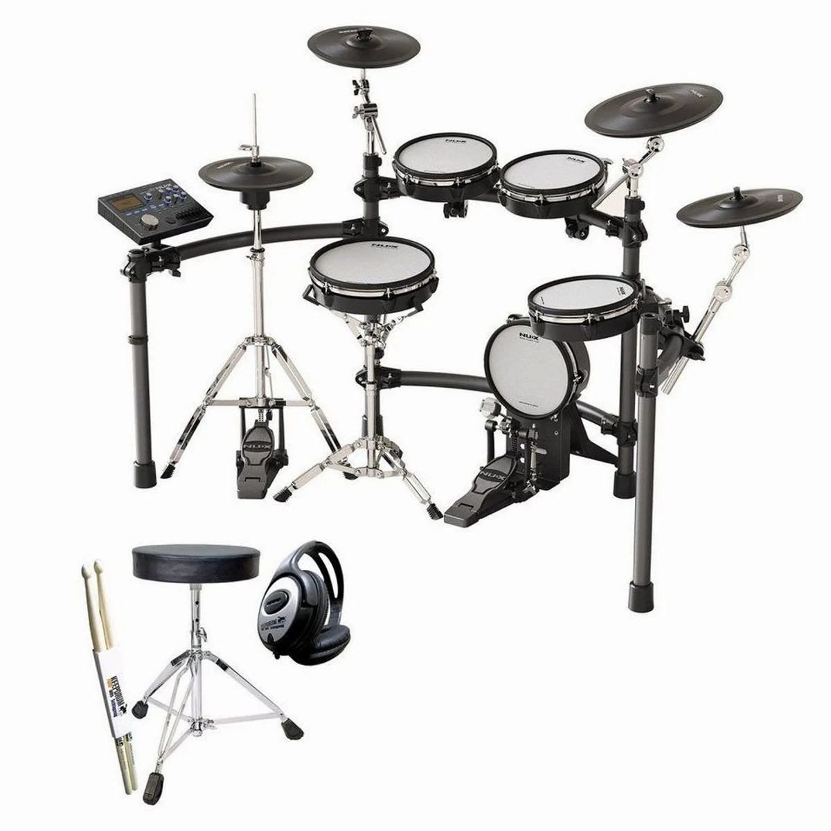 Nux DM-8 E-Drum Schlagzeug, 9-teiliges Set mit Soundmodul und Zubehör
