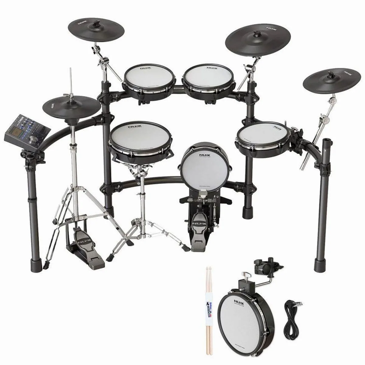 Nux DM-8 E-Drum Set, 30 Drum-Kits, Remo Mesh Heads, inkl. Drumsticks