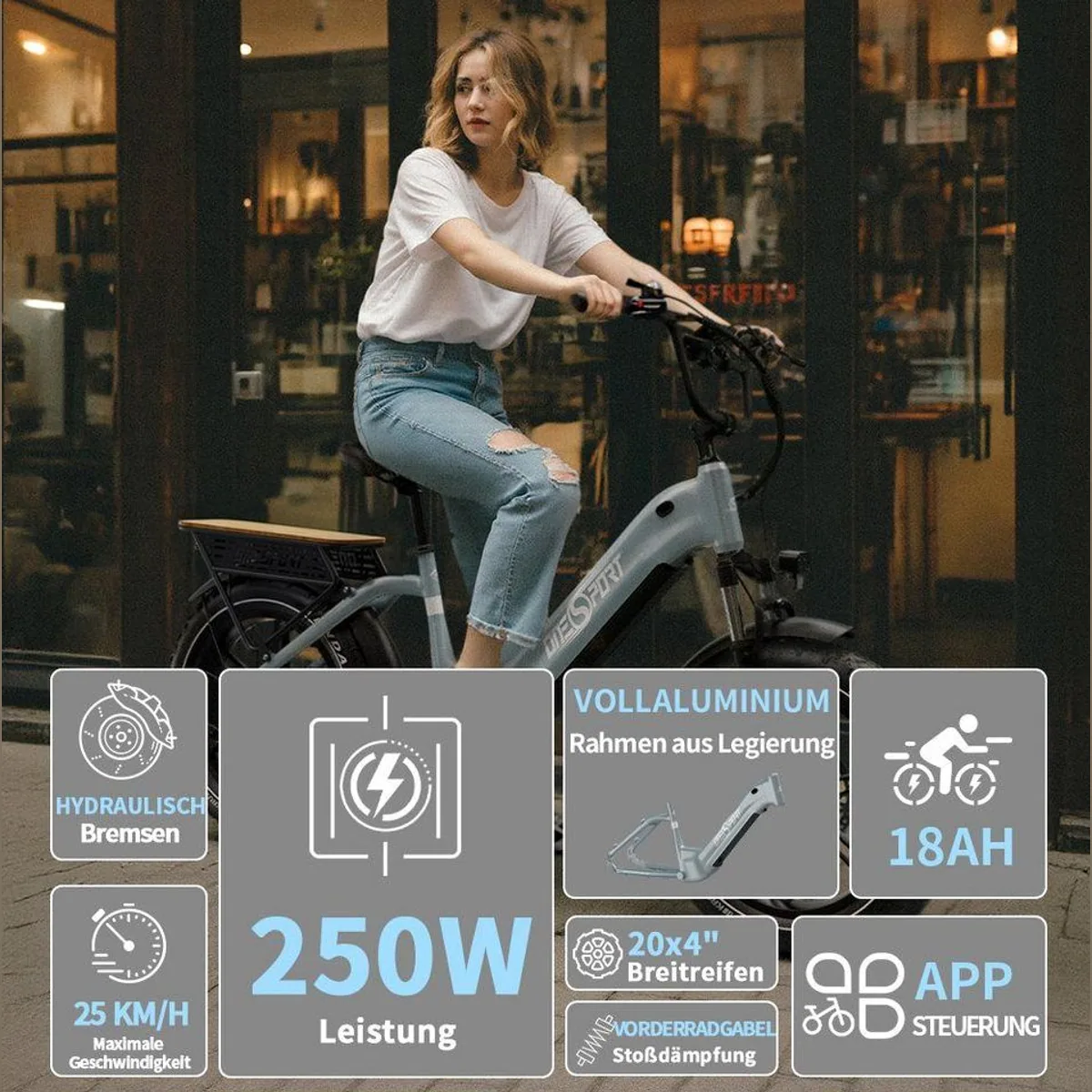 Onesport E-Bike 20 Zoll, 250W Motor, 130 km Reichweite, hydraulische Bremsen 5