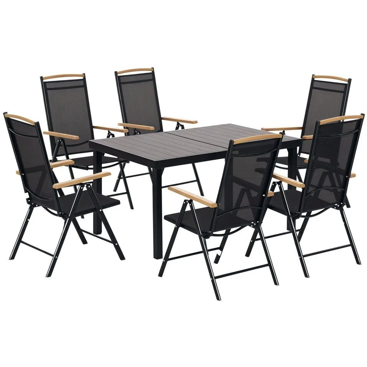 Outsunny Garten-Essgruppe 7tlg., klappbare Stühle und Tisch, Schwarz 2