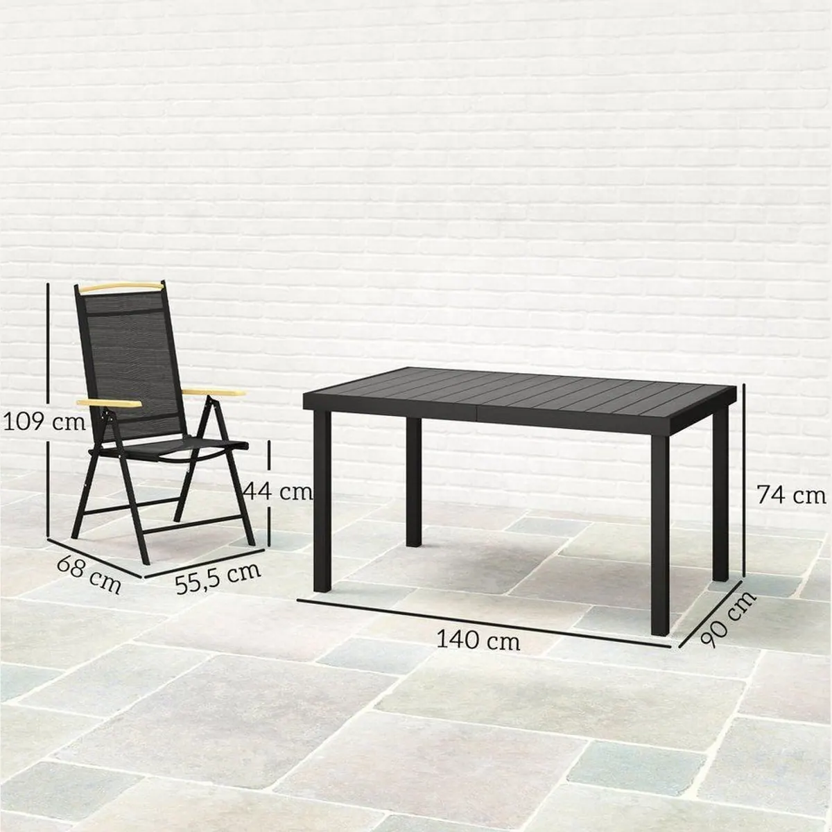 Outsunny Garten-Essgruppe 7tlg., klappbare Stühle und Tisch, Schwarz 3