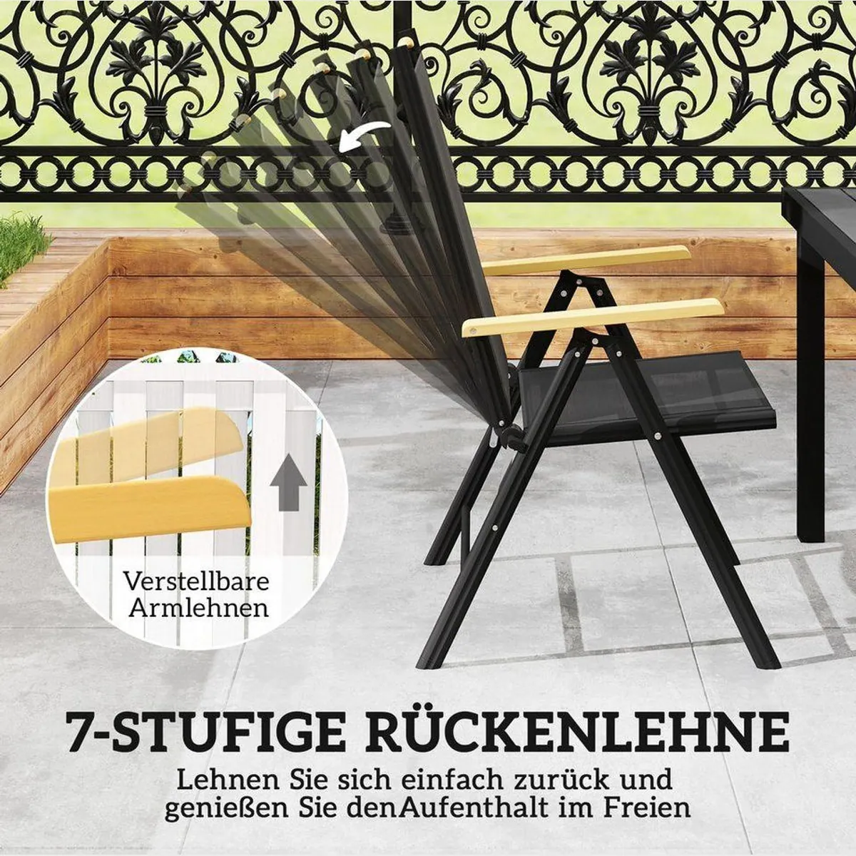 Outsunny Garten-Essgruppe 7tlg., klappbare Stühle und Tisch, Schwarz 4