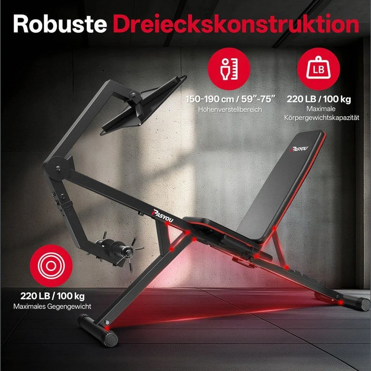 PASYOU Beinpresse, 6-fach verstellbare Rückenlehne, 200 kg Belastbarkeit 3