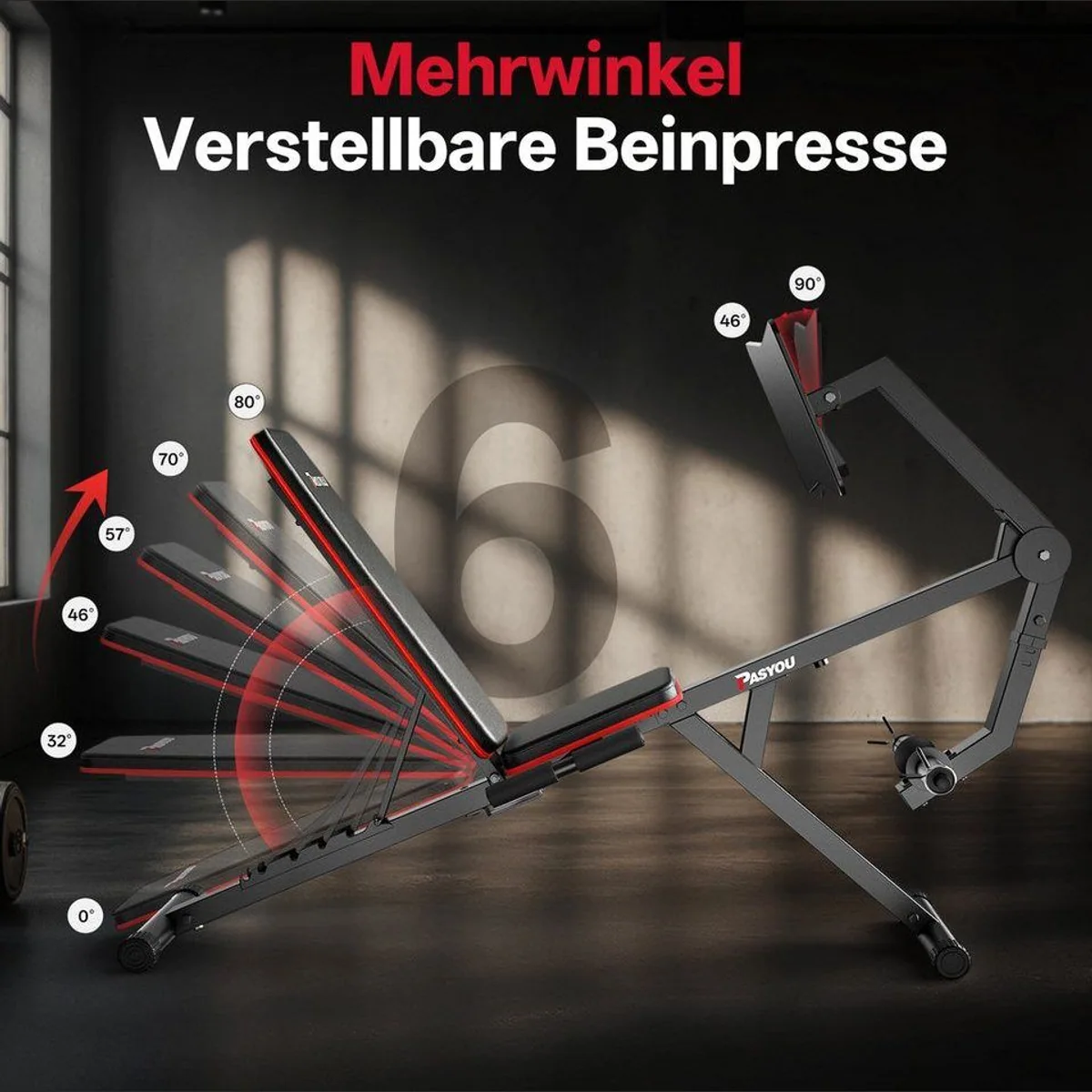 PASYOU Beinpresse, 6-fach verstellbare Rückenlehne, 200 kg Belastbarkeit 5
