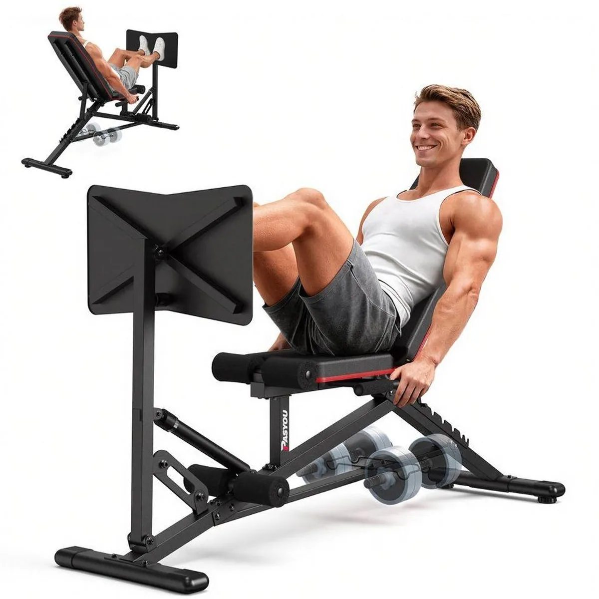 PASYOU Beinpresse mit Hantelbank, 12-stufiger Widerstand – 550 kg Maximallast 2