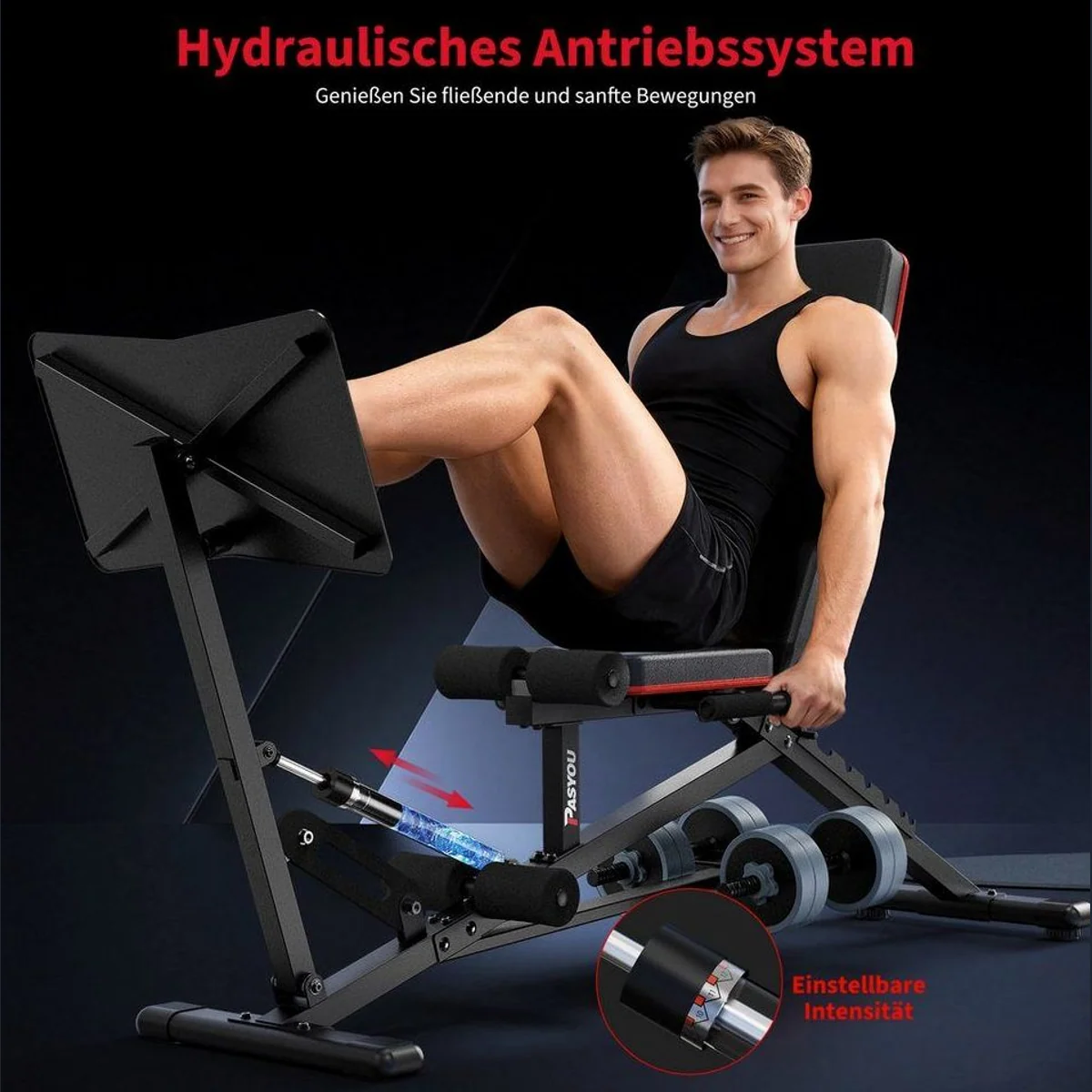 PASYOU Beinpresse mit Hantelbank, 12-stufiger Widerstand – 550 kg Maximallast 3