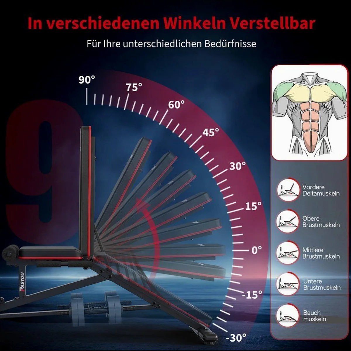 PASYOU Beinpresse mit Hantelbank, 12-stufiger Widerstand – 550 kg Maximallast 4