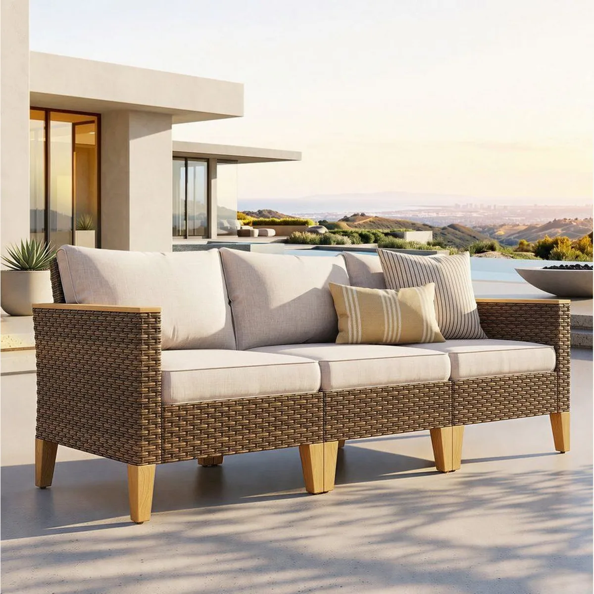 PHI VILLA Gartenlounge-Set, wetterfest, pflegeleicht, handgewebtes Rattan