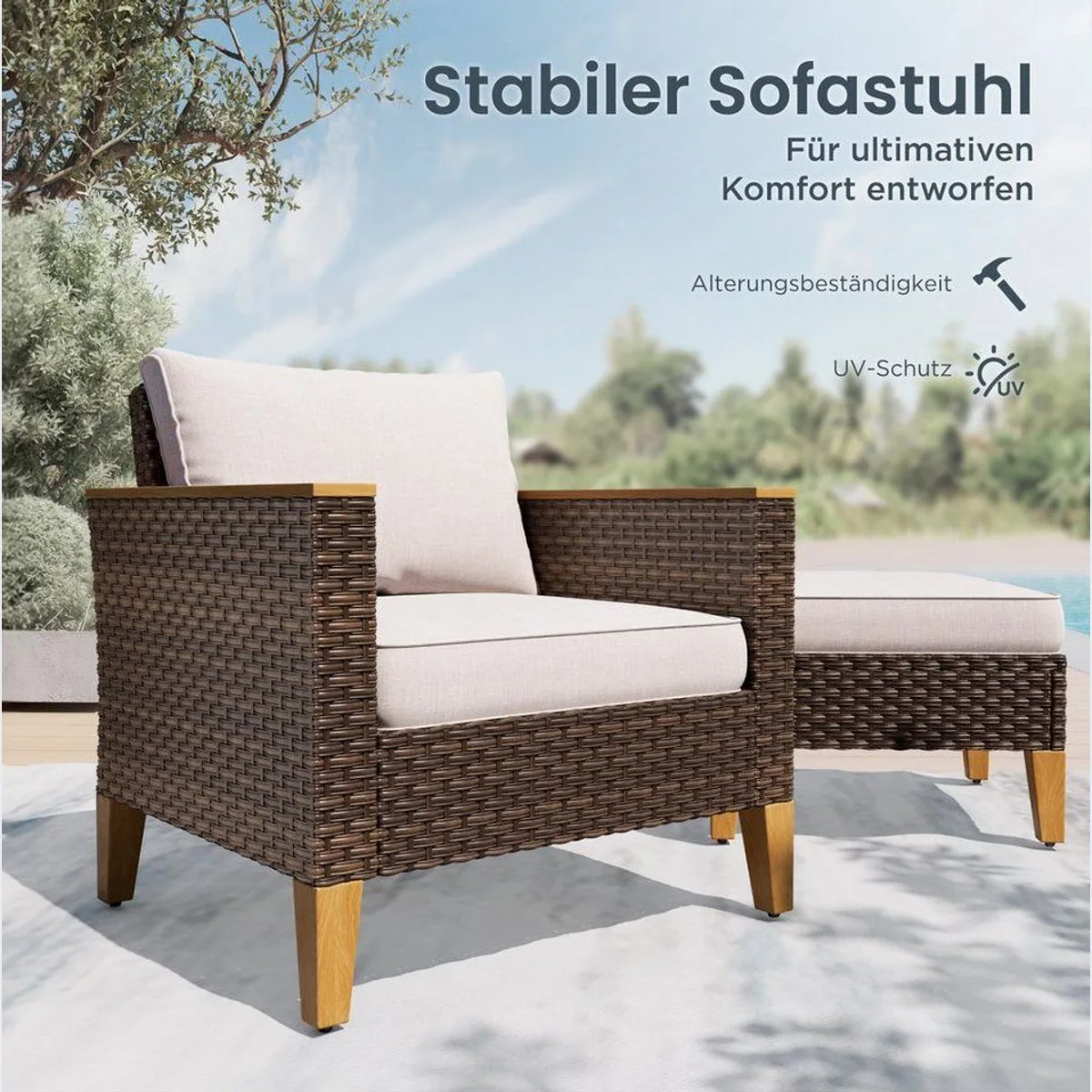 PHI VILLA Gartenlounge-Set, wetterfest, pflegeleicht, handgewebtes Rattan 3