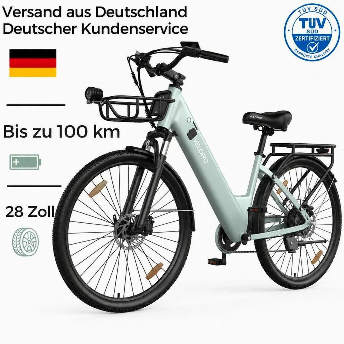PIXAR E-Bike Cityrad Pedelec, 36V 18Ah Akku, 250W Motor, Shimano 7-Gang
