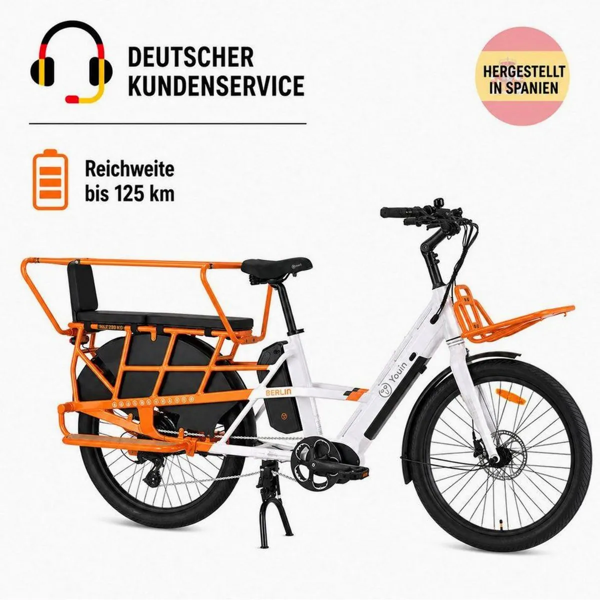 PixelPilot E-Bike Lasten-E-Bike, 250 W Mittelmotor, Dual-Akku 998 Wh, bis 125 km