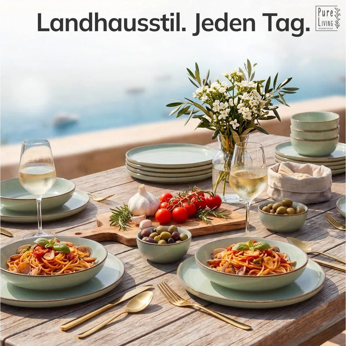 PURE LIVING INTERIOR DESIGN Geschirr-Set Rustic, 18-tlg., für 6 Personen, Mintgrün 2