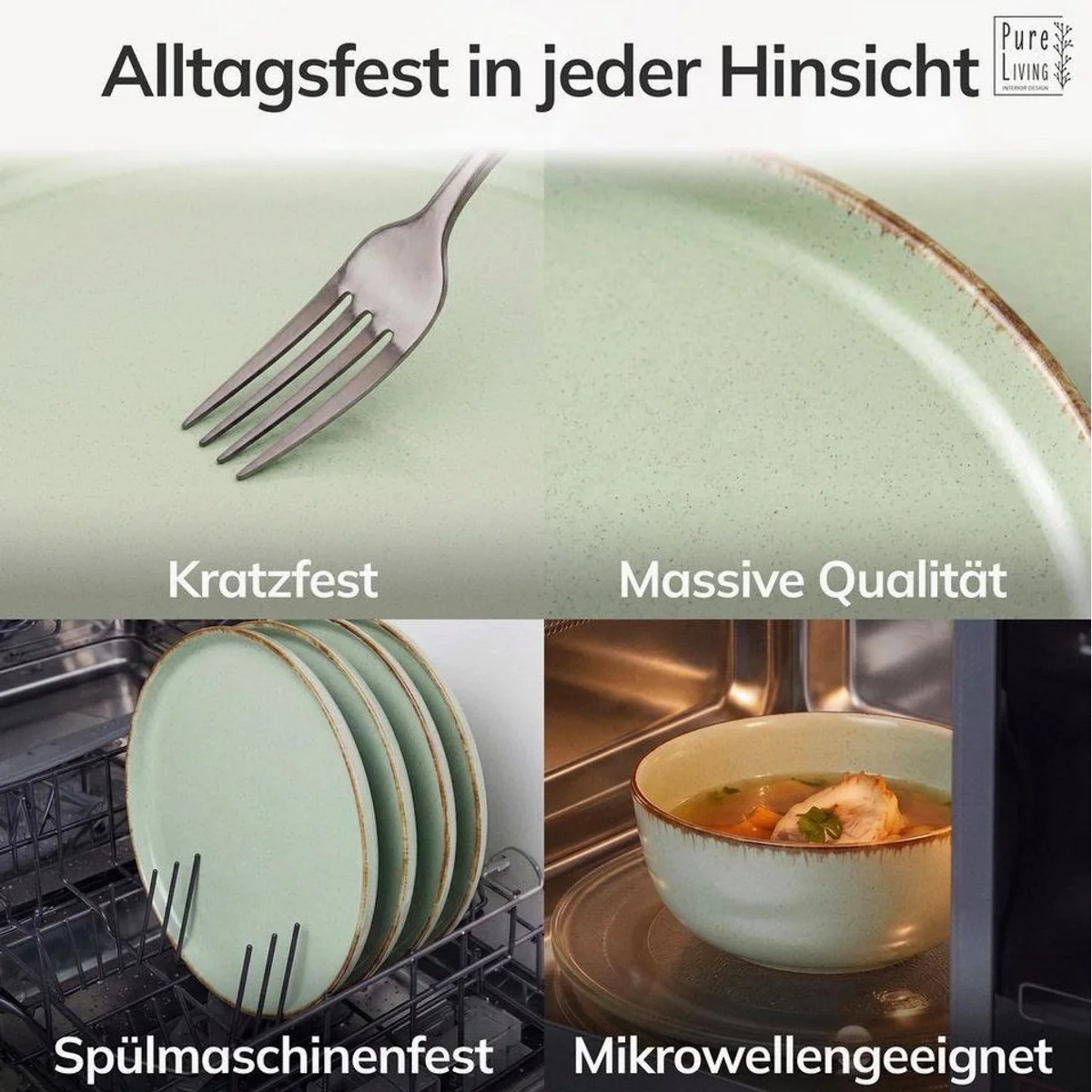 PURE LIVING INTERIOR DESIGN Geschirr-Set Rustic, 18-tlg., für 6 Personen, Mintgrün 4