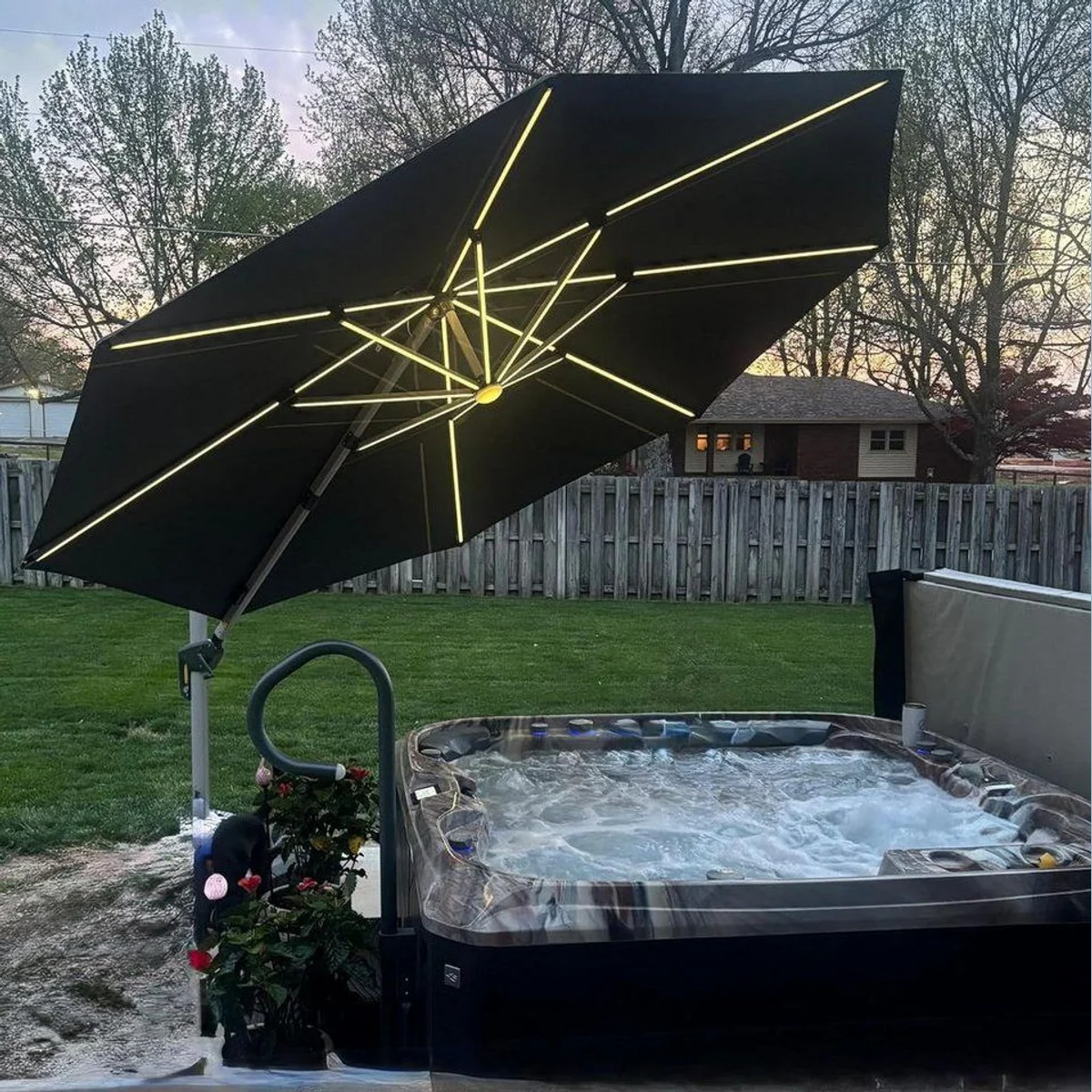 PURPLE LEAF Ampelschirm 330 cm, wetterbeständig, mit Solar LED 4
