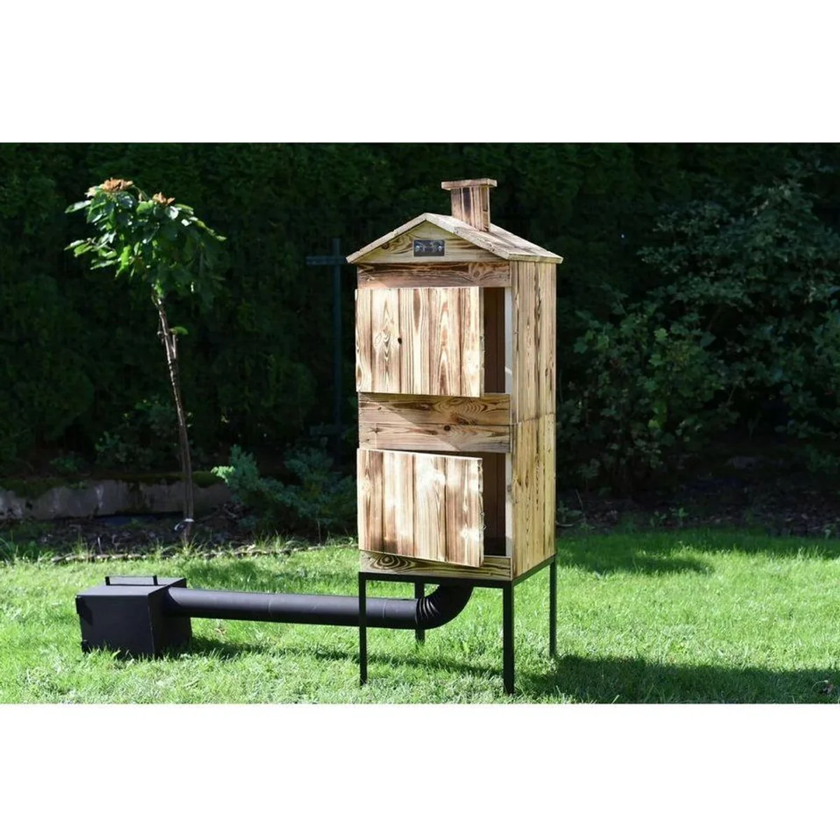 QLS Räucherofen aus Holz, zwei Kammern, witterungsbeständig, große Kapazität 2
