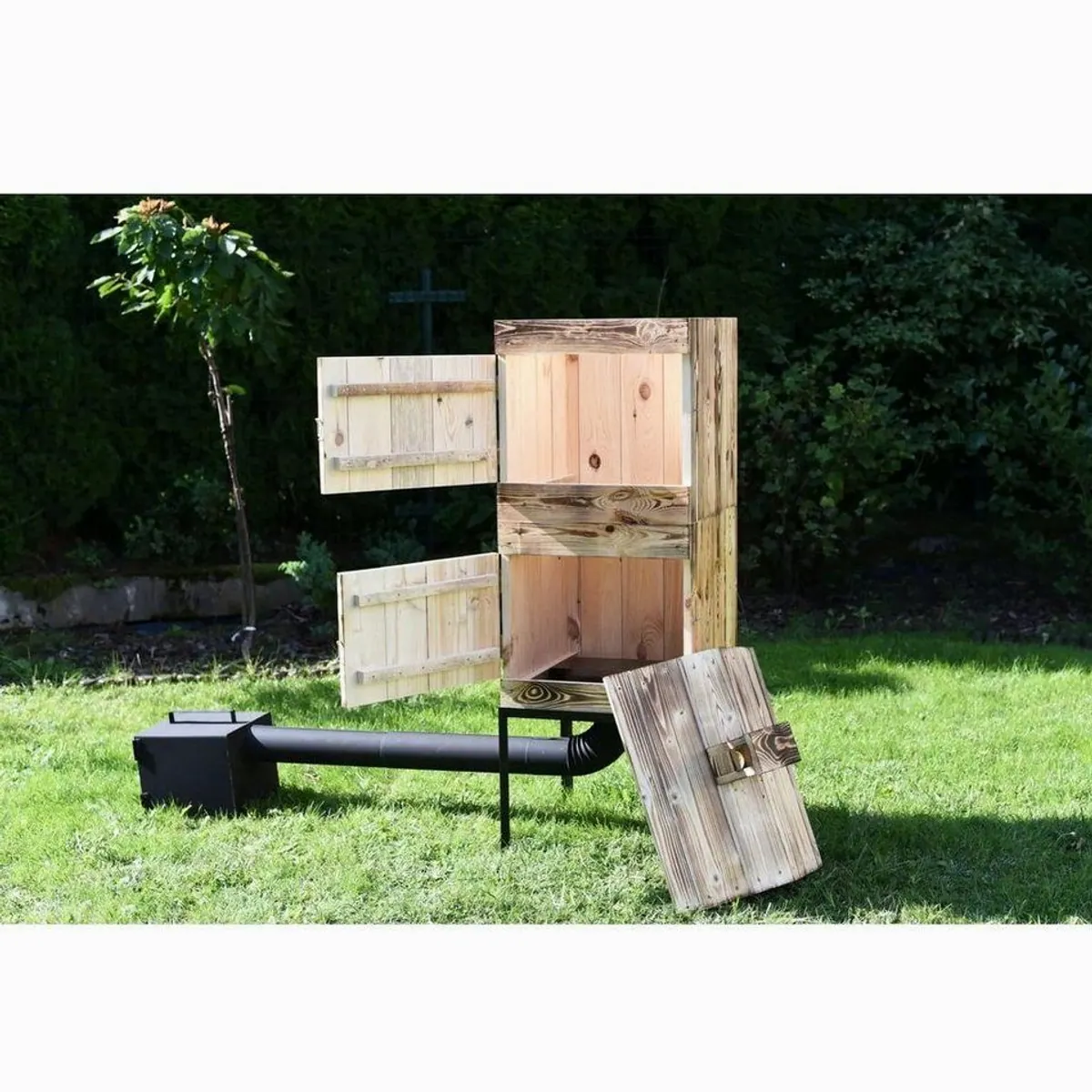 QLS Räucherofen aus Holz, zwei Kammern, witterungsbeständig, große Kapazität 3