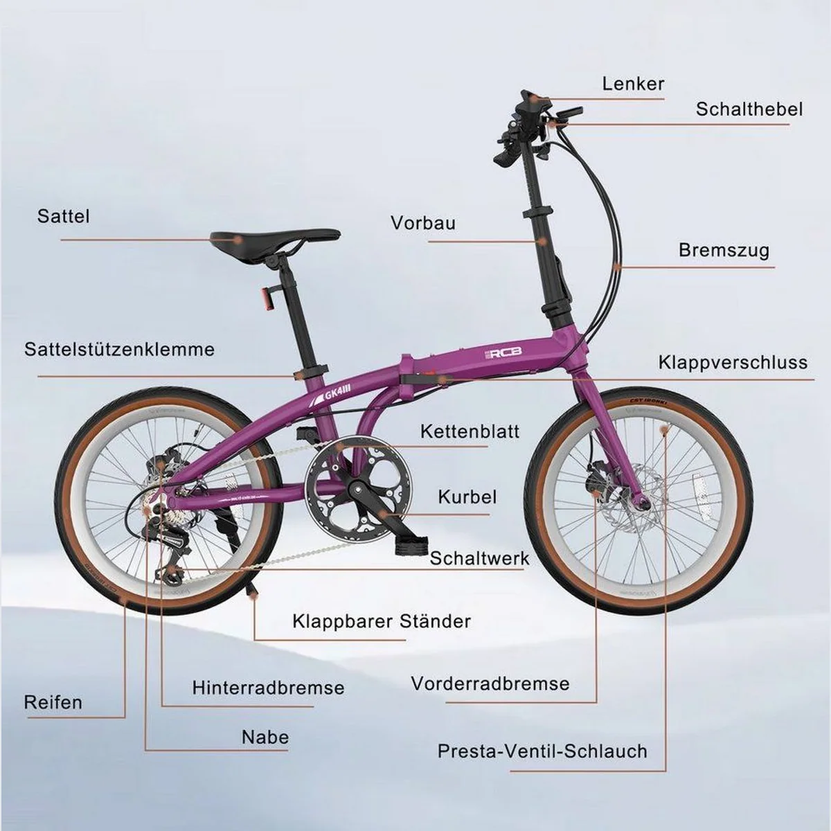RCB GK4 Faltrad, doppelt faltbar, 20 Zoll, 7-Gang für Pendler 4