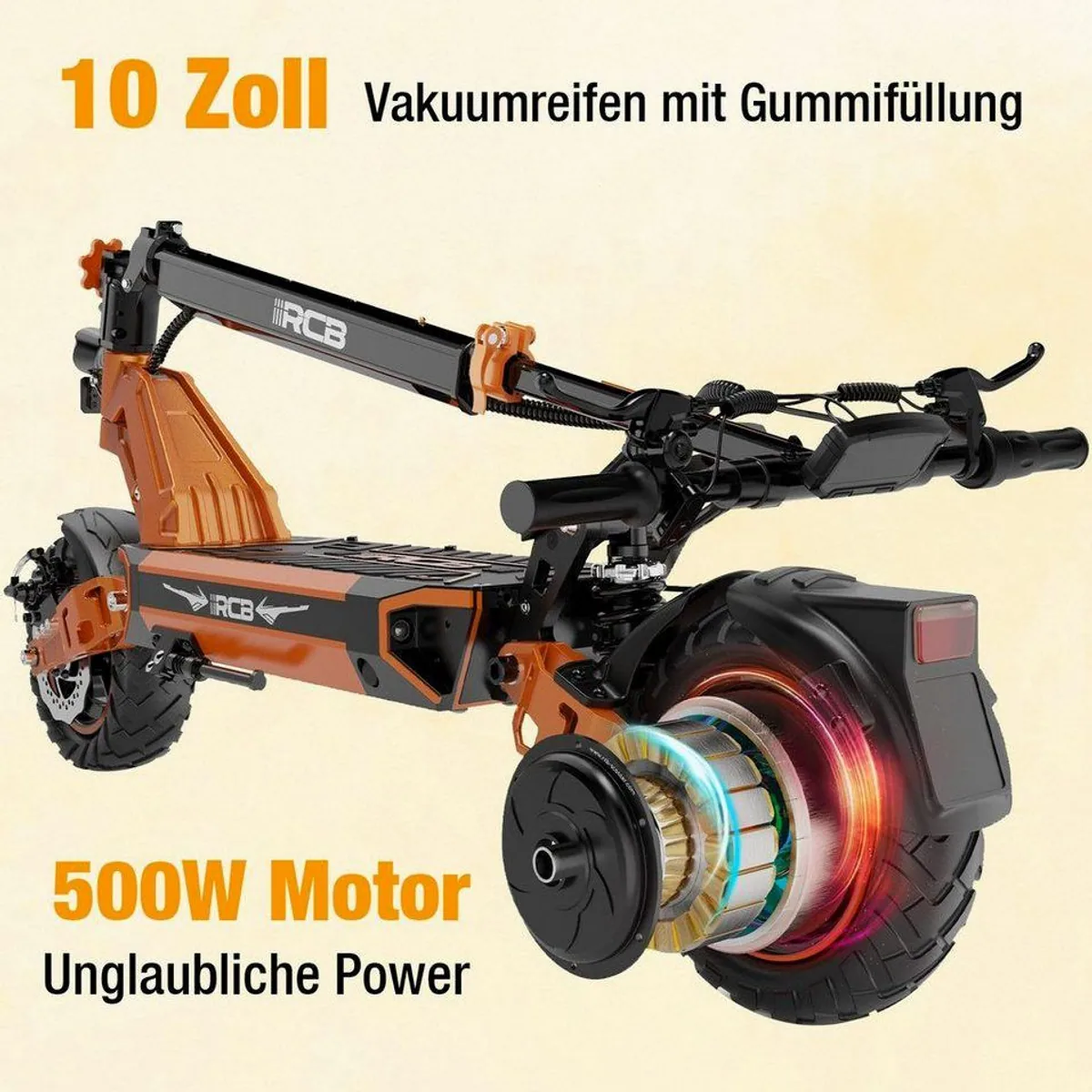 RCB D7/D7PRO E-Scooter, 90-120 km Reichweite, 10" Reifen, 500 W Motor 2