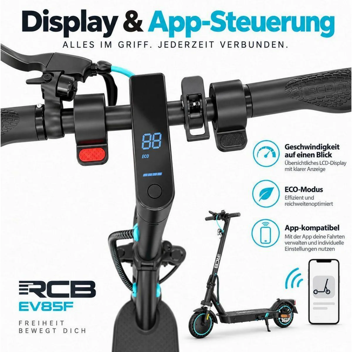 RCB EV85F E-Scooter, 400W Motor, 30 km Reichweite, APP-Funktion, faltbar 2