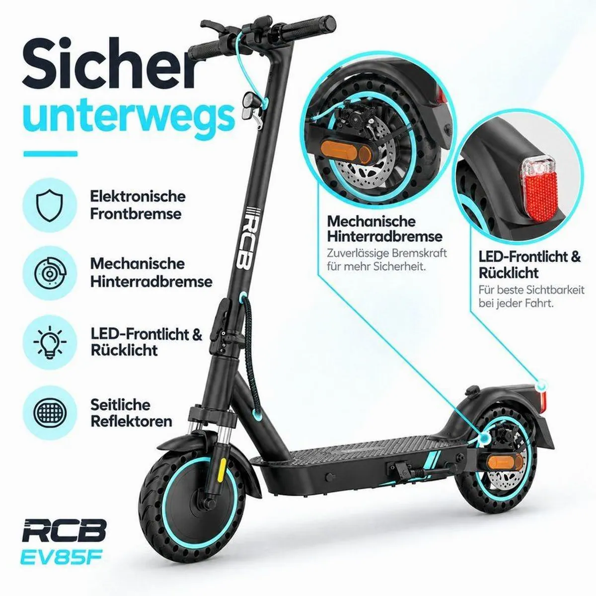 RCB EV85F E-Scooter, 400W Motor, 30 km Reichweite, APP-Funktion, faltbar 3