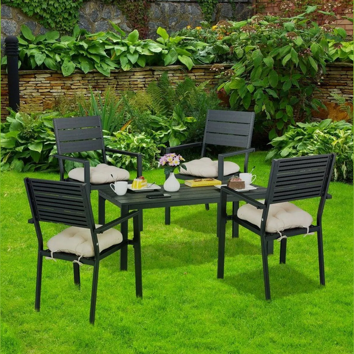relaxdays Gartenstuhl 4er Set, modernes Design, komfortable Armlehnen, robuste Materialien 2