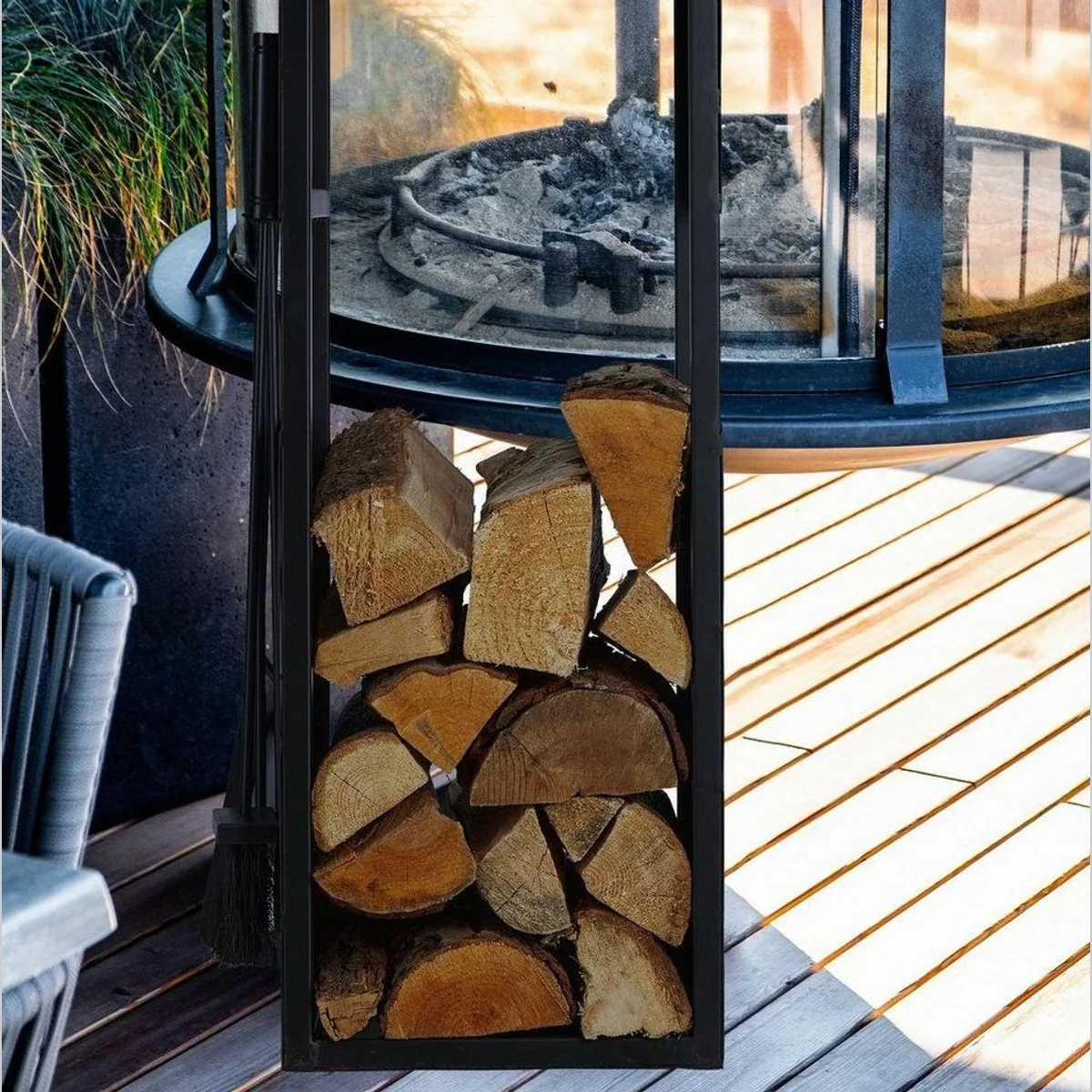 relaxdays Kaminholzregal, modernes Design, inkl. Besteck, BxTxH: 36x30x76.5 cm 5