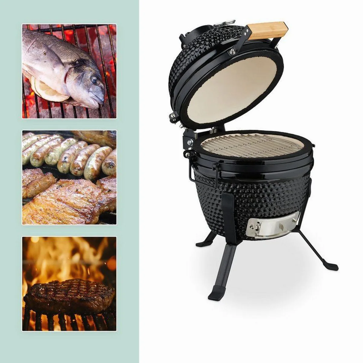 relaxdays Kamado Grill, vielseitig einsetzbar, präzise Temperaturregelung, platzsparend 5