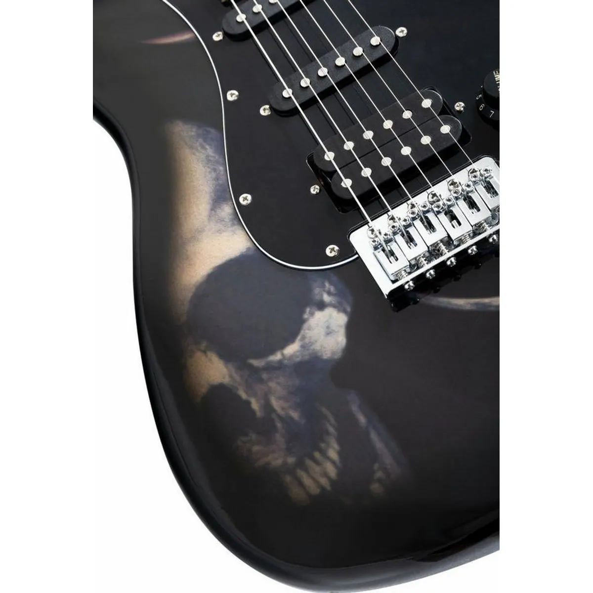 Rocktile Pro ST60-SK E-Gitarre, auffälliges Skull-Design, vielseitige HSS-Bestückung 5