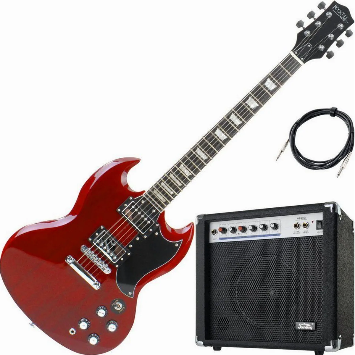 Rocktile Pro S-Red E-Gitarre Set, Double Cut, Humbucker, inkl. Verstärker