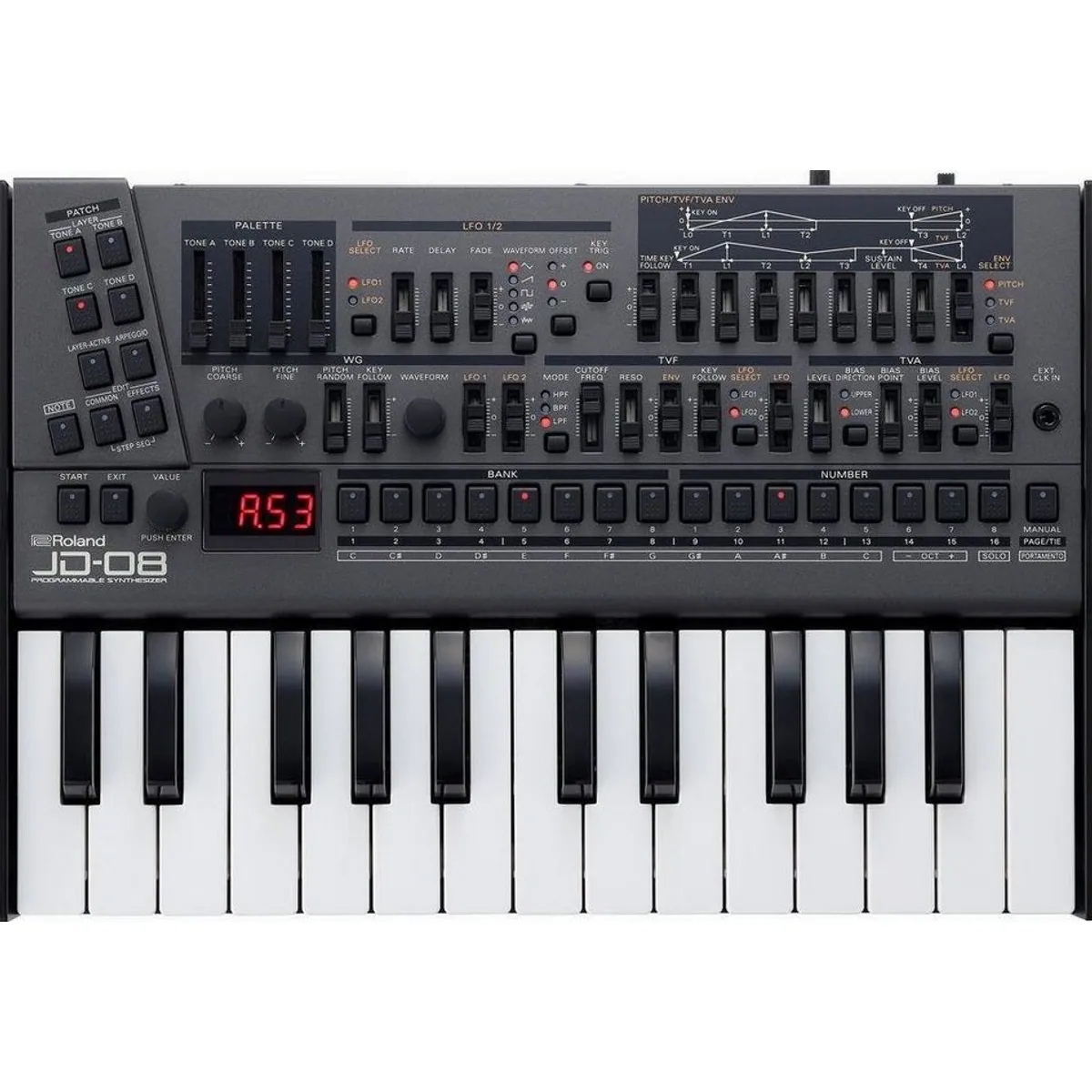 Roland JD-08 Synthesizer, authentischer Sound, erweiterte Polyphonie, kompakte Bauweise 2