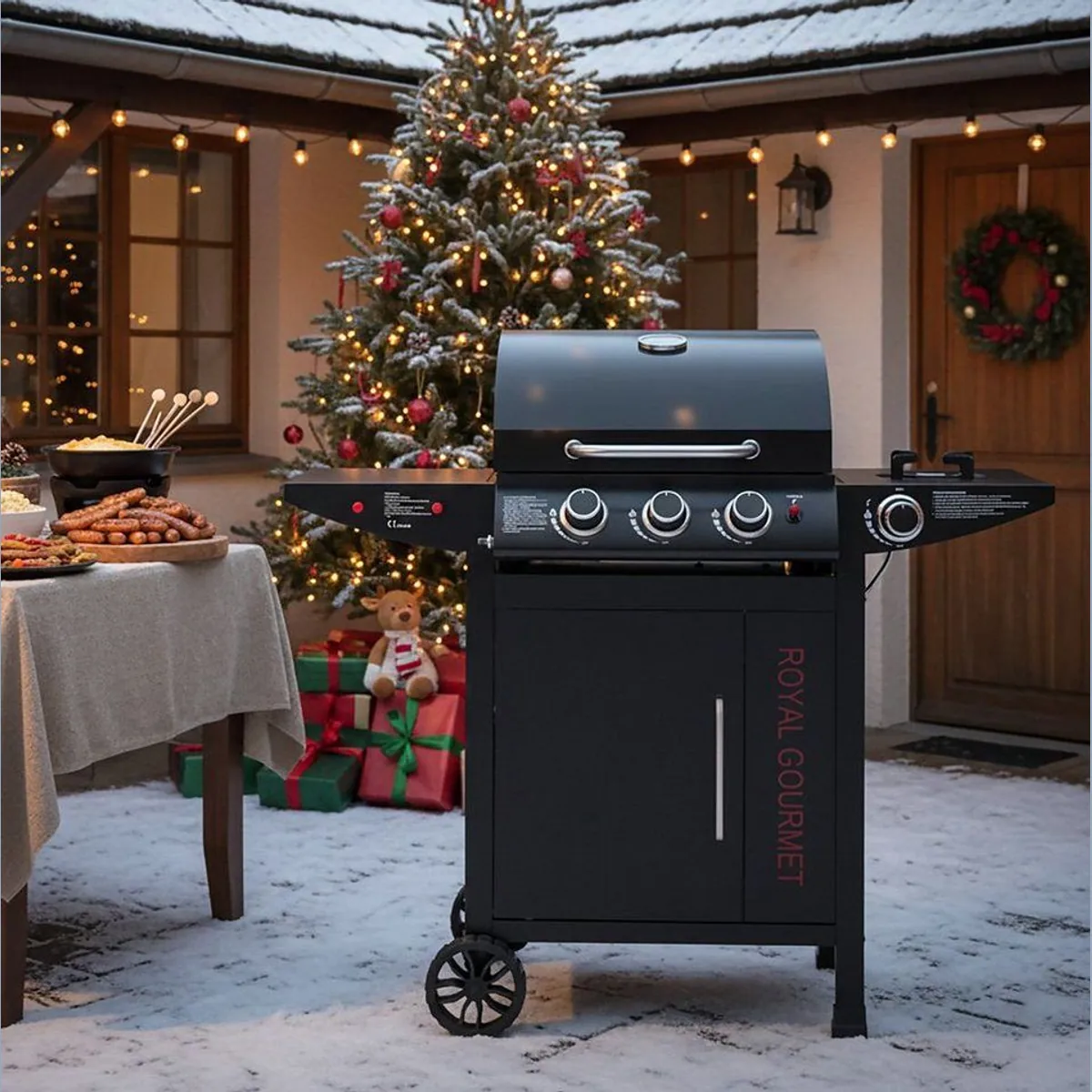 Royal Gourmet Gasgrill 3+1, 11,5 kW Leistung, Rollwagen mit Thermometer
