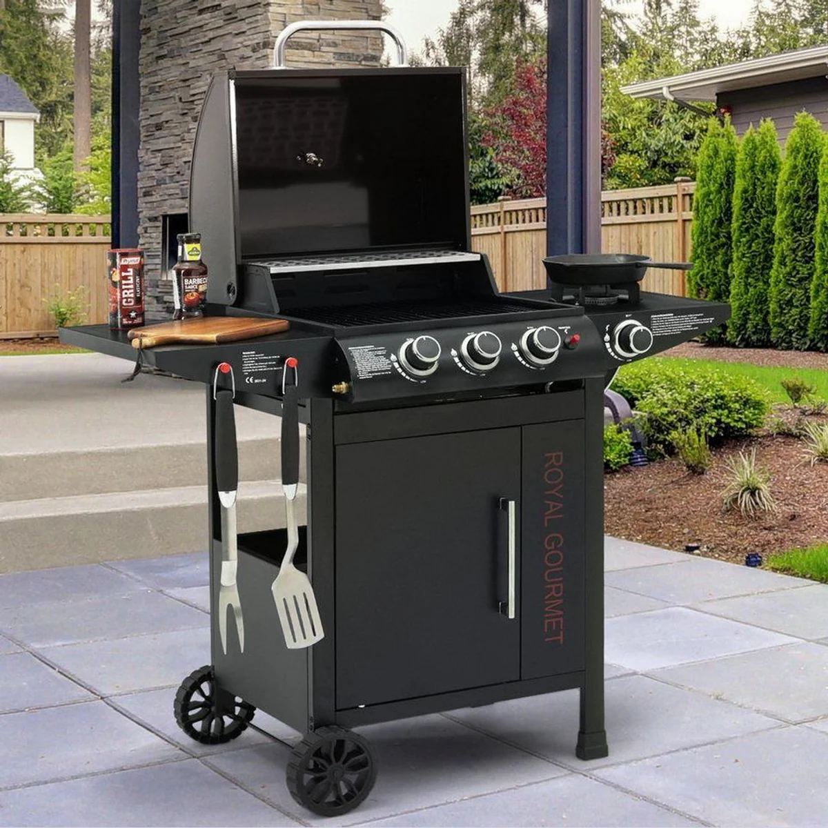 Royal Gourmet Gasgrill 3+1, 11,5 kW Leistung, Rollwagen mit Thermometer 2