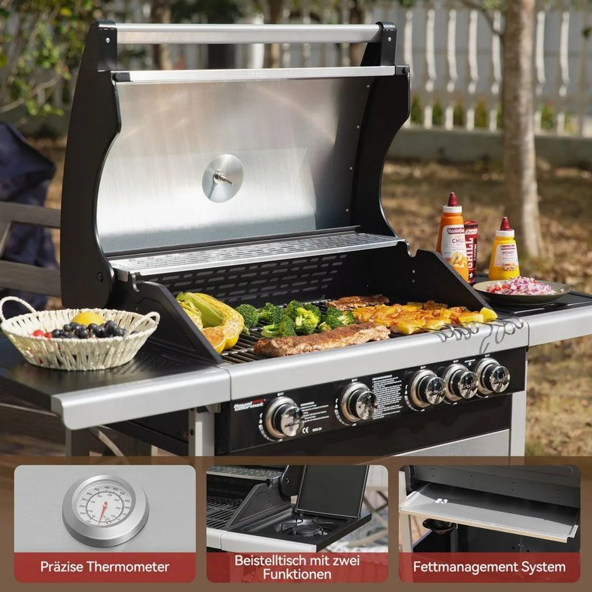Royal Gourmet GE4001SE Gasgrill, 4 Brenner + Seitenbrenner, 14,5 kW Leistung 5
