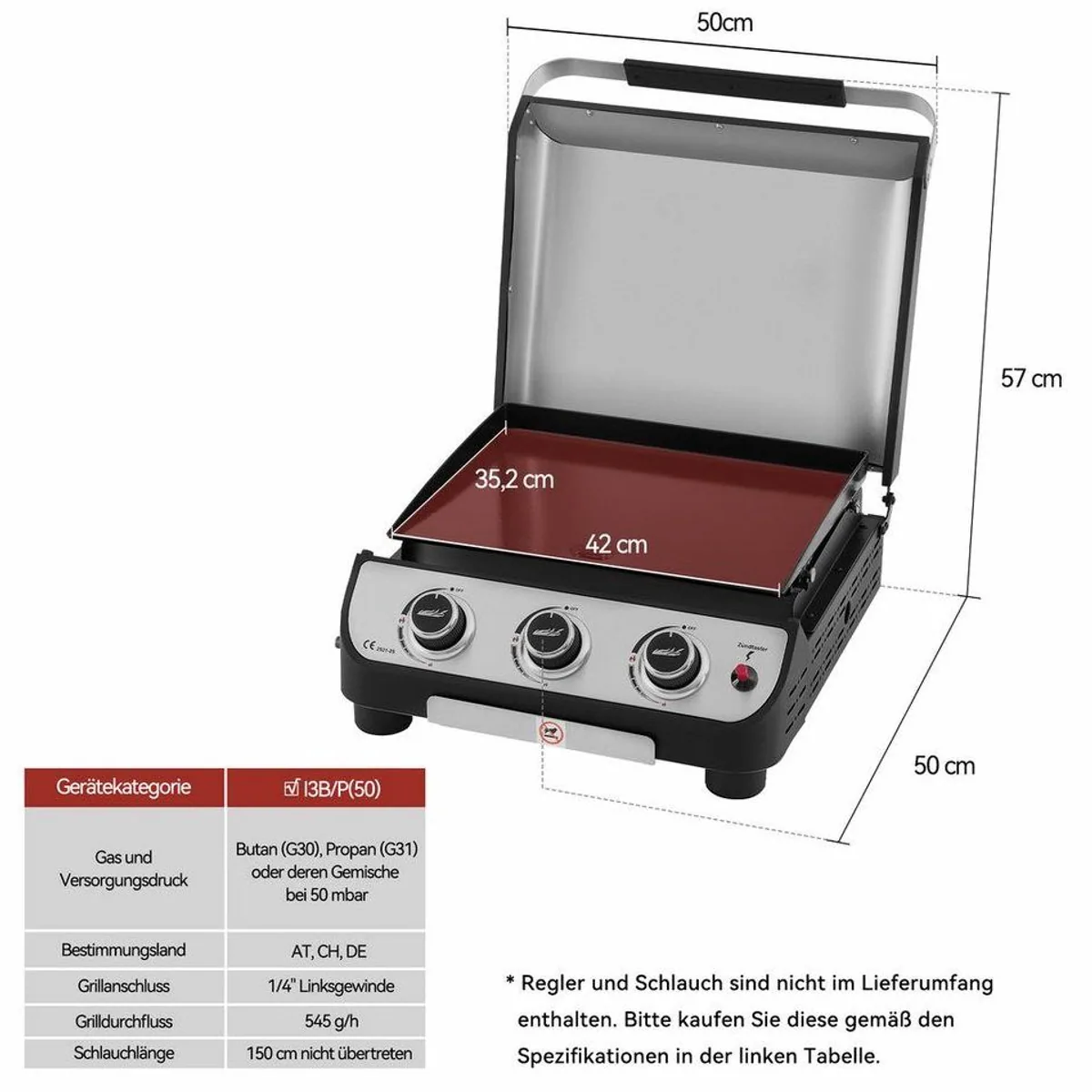 Royal Gourmet Gasgrill mit Deckel, 3 Brenner, 7,5 kW Leistung 2