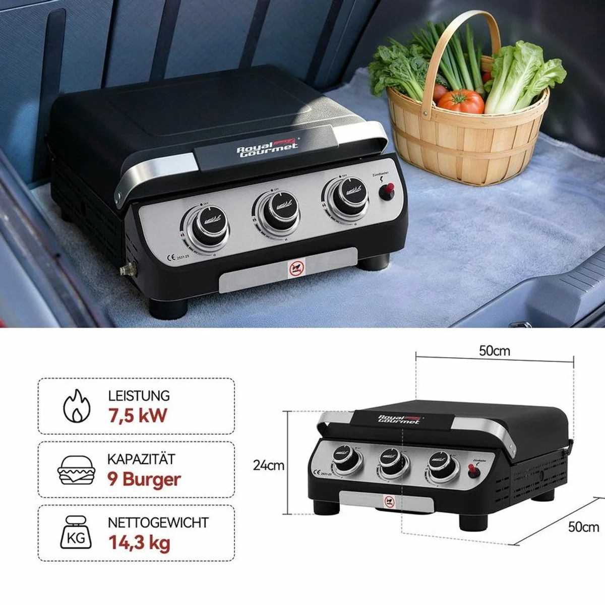 Royal Gourmet Gasgrill mit Deckel, 3 Brenner, 7,5 kW Leistung 3
