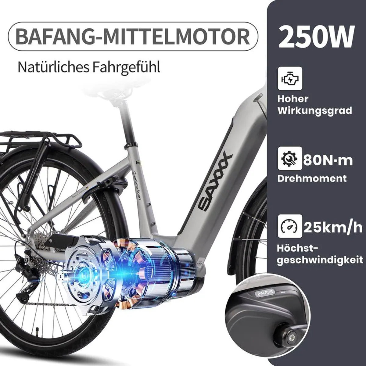 SAXXX E-Bike Trekkingrad QSW 28 Zoll, 250 W Mittelmotor, 10 Gang Shimano, Hydraulikbremsen 3