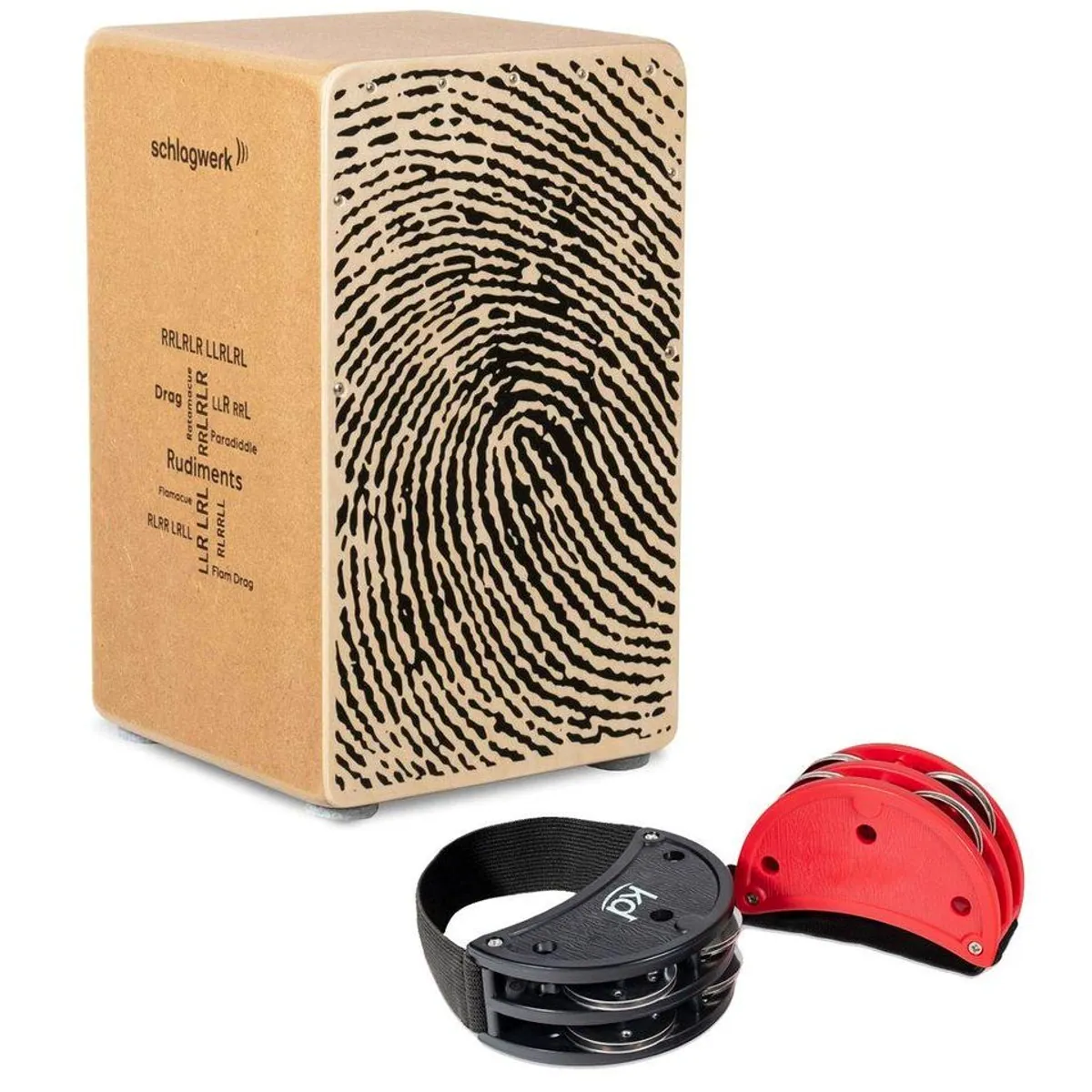 Schlagwerk CP82 Cajon mit Fuß-Tambourin-Set, ideal für Einsteiger, handgefertigt