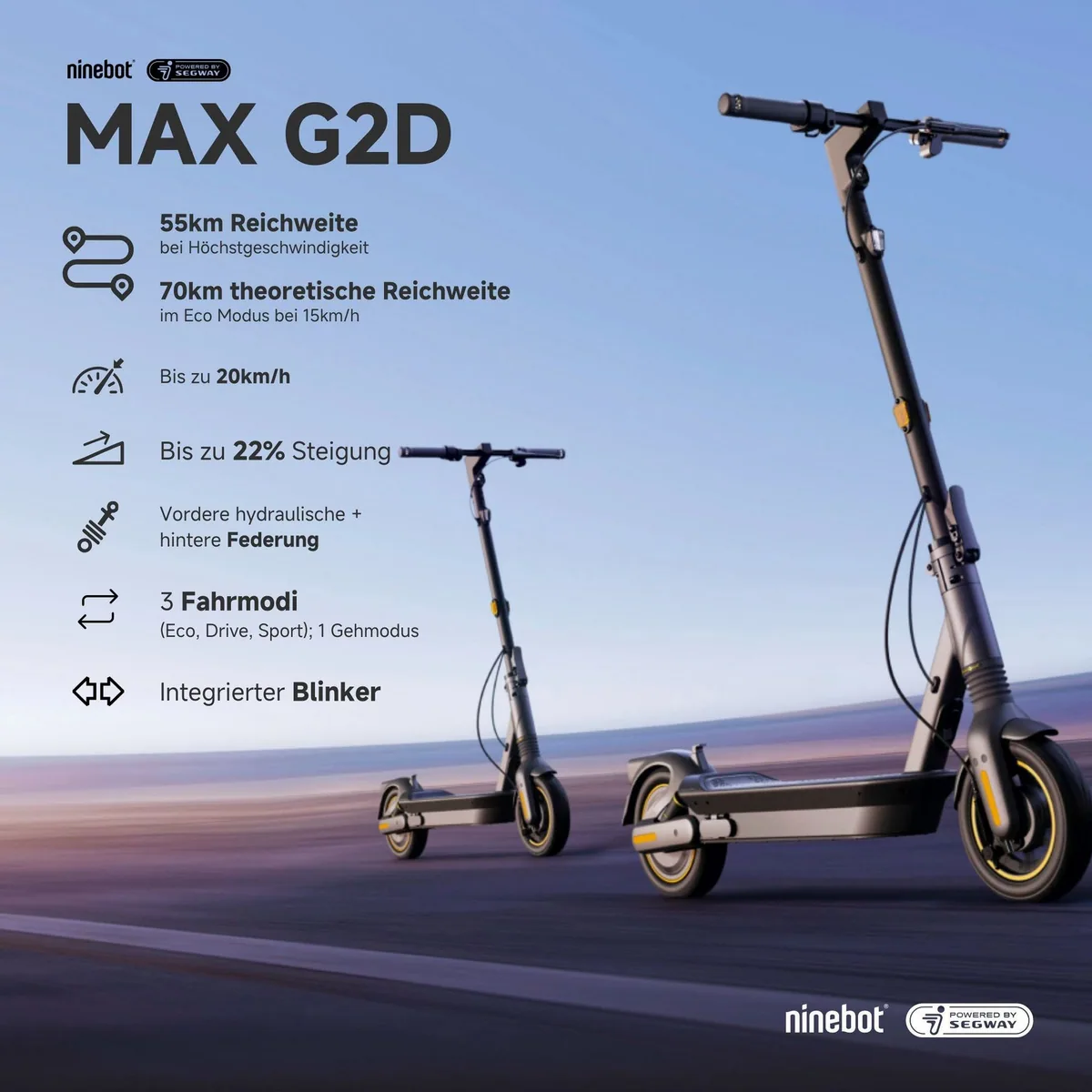 Segway KickScooter MAX G2, 70 km Reichweite, 20 km/h, Straßenzulassung 2
