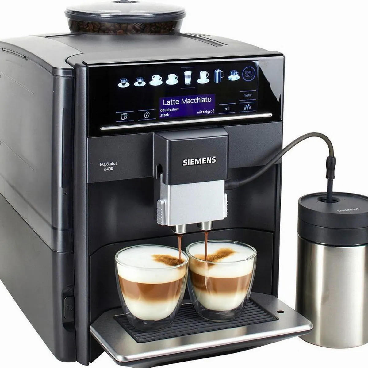 SIEMENS EQ6 plus s400 Kaffeevollautomat, Doppeltassenfunktion, Keramikmahlwerk, intuitive Bedienung