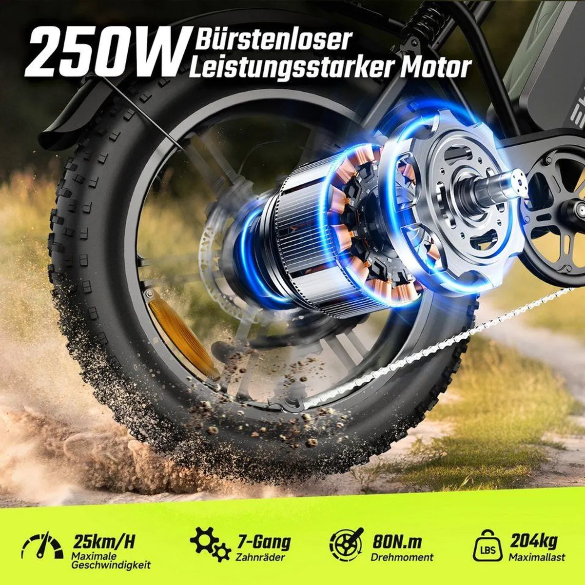 SISIGAD R002 PLUS E-Bike, 250W Motor, 130 km Reichweite, 20 Zoll Fat Tire 2
