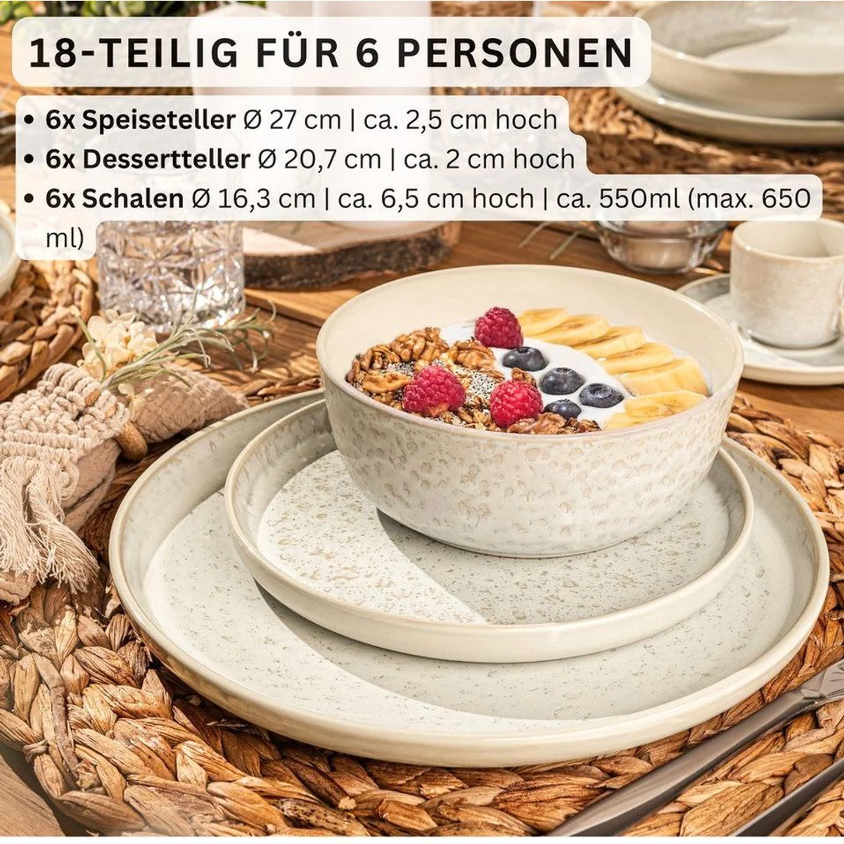 SÄNGER Tafelservice Key West, Creme mit sandiger Maserung, 18-tlg für 6 Personen 2